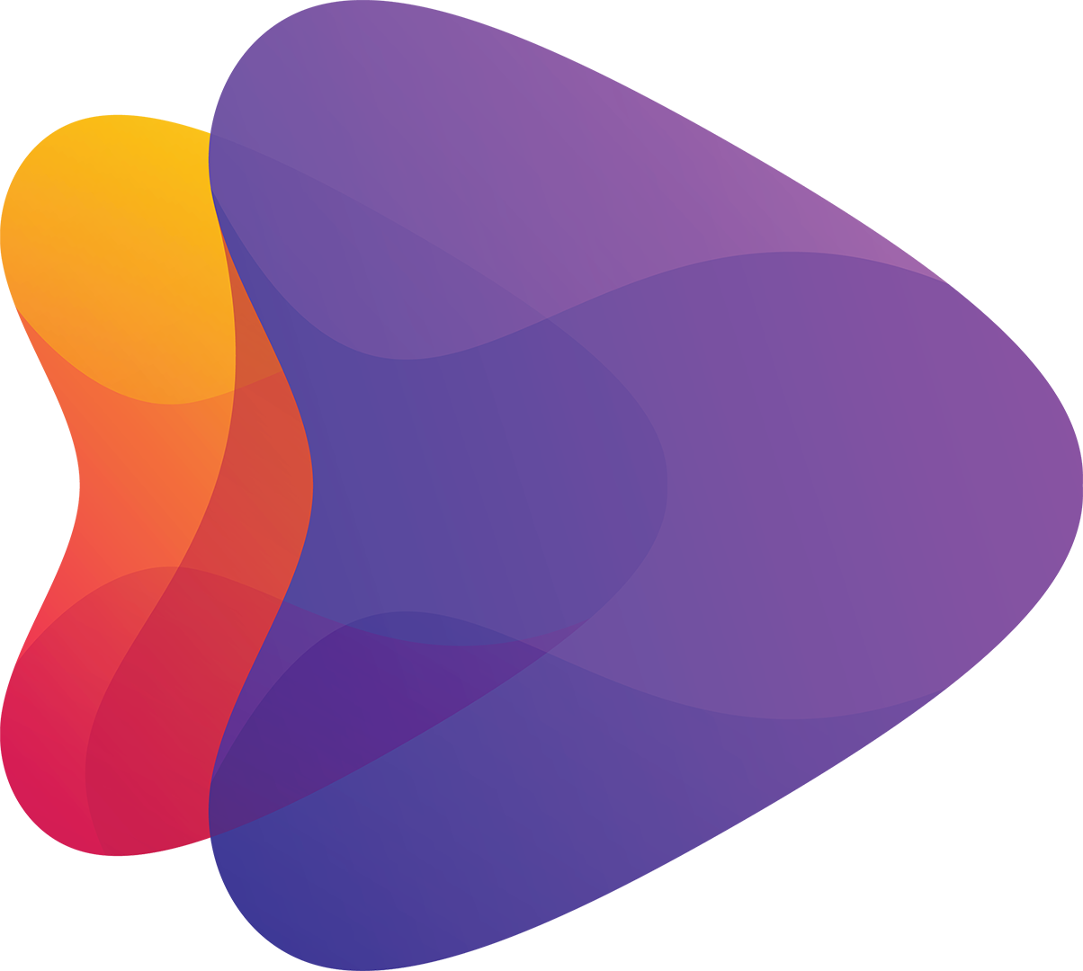 two stylized arrowheads, one orange, one purple, pointing right